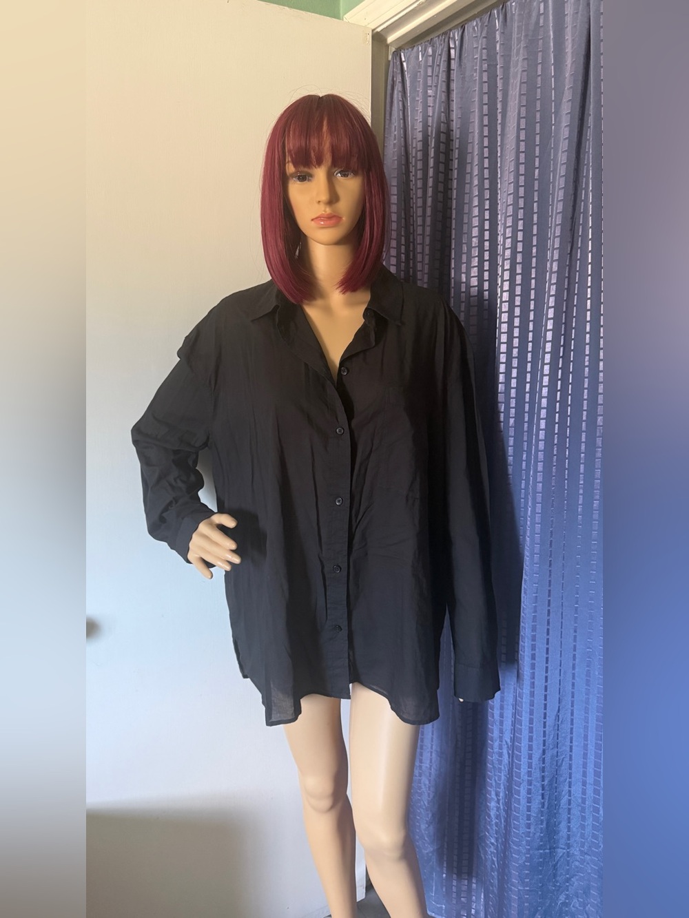 Treasure & Bond Black Oversized 100% Cotton Button Up Shirt L 54” Long Sleeve